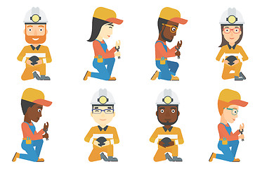 Image showing Vector set of miner and plumber characters.