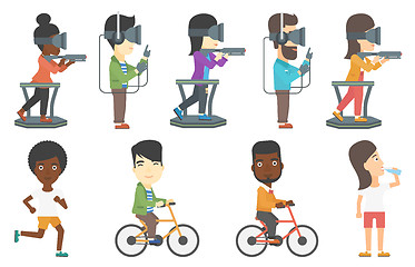 Image showing Vector set of sportsmen and people in vr headset.