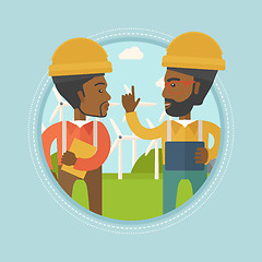 Image showing Workers of wind farm talking vector illustration.