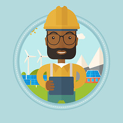 Image showing Male worker of solar power plant.