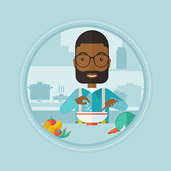 Image showing Man putting salt in salad vector illustration.