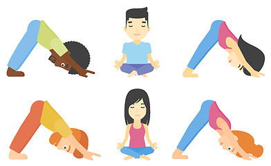 Image showing Vector set of men and women practicing yoga.