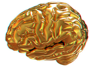 Image showing Gold brain. 3d render. Anaglyph. View with red/cyan glasses to s