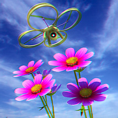 Image showing Drone, quadrocopter, with photo camera against the sky and Beaut