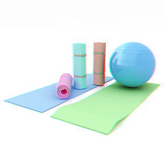 Image showing karemat and fitness ball. 3D illustration. Anaglyph. View with r