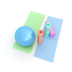 Image showing karemat and fitness ball. 3D illustration. Anaglyph. View with r