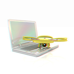 Image showing Drone and laptop. 3D render. Anaglyph. View with red/cyan glasse