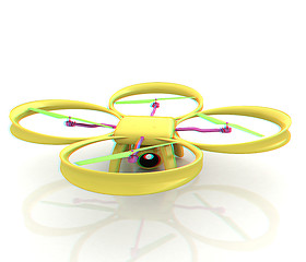 Image showing Drone, quadrocopter, with photo camera. 3d render. Anaglyph. Vie