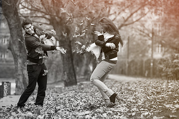 Image showing Happy young Couple in Autumn Park