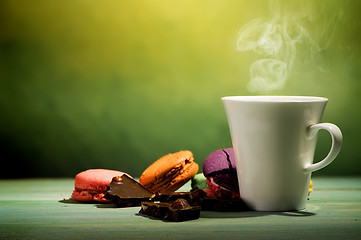 Image showing Coffee with macarons