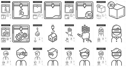 Image showing Virtual reality and 3D technology line icon set.