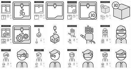 Image showing Virtual reality and 3D technology line icon set.
