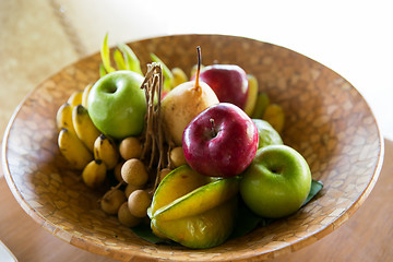 Image showing still life with exotic tropical fruits in bowl