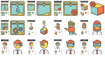 Image showing Virtual reality and 3D technology line icon set.