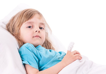 Image showing Sick little girl in bed