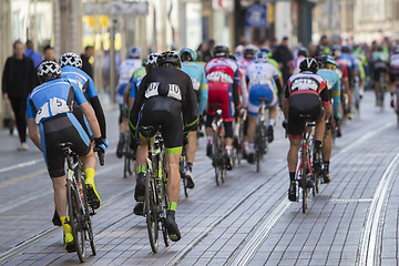 Image showing Group of cyclist during the street race 