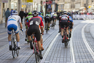 Image showing Group of cyclist during the street race 