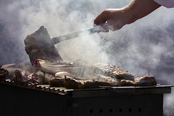 Image showing Grilled pork ribs on the grill