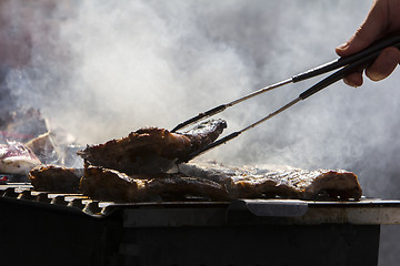 Image showing Grilled pork ribs on the grill