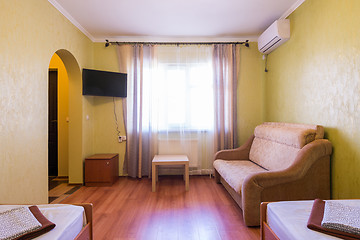 Image showing Interior of a hotel room at the seaside