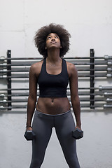 Image showing black woman doing bicep curls