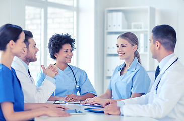 Image showing group of happy doctors meeting at hospital office