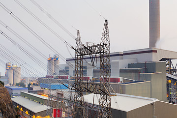 Image showing Hong Kong power station at sunset