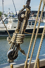 Image showing Rigging on the deck of an old sailing ship