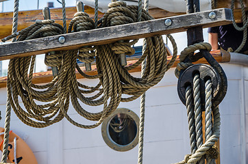 Image showing Rigging on the deck of an old sailing ship