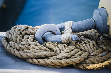 Image showing Rigging on the deck of an old sailing ship