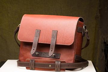 Image showing Old vintage leather bag with leather strap 