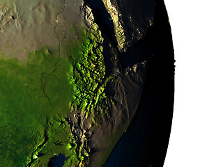 Image showing Ethiopia from space during dusk