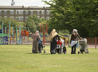 Image showing Women with prams.