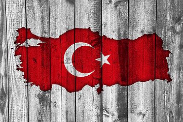 Image showing Map and flag of Turkey on weathered wood