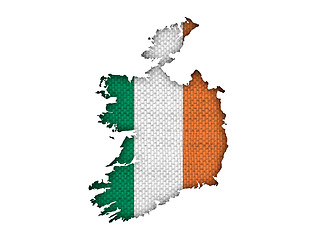 Image showing Map and flag of Ireland on old linen