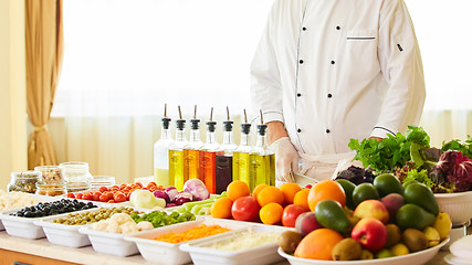 Image showing salad bar with vegetables in the restaurant, healthy food