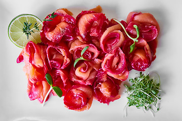 Image showing Carpaccio of salmon in restaurant