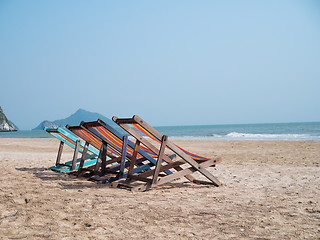 Image showing Photo of loungers on beach