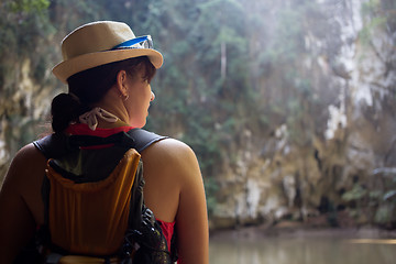 Image showing Woman in hat among mountains