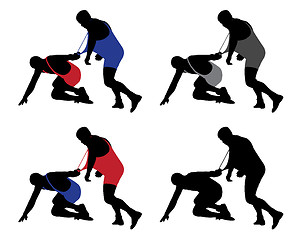 Image showing Wrestler pulling opponent's uniform