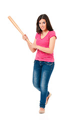 Image showing Teen girl with baseball bat