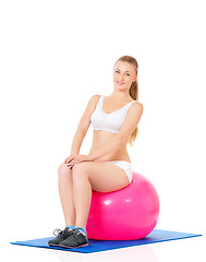 Image showing Fitness woman with fitness-ball