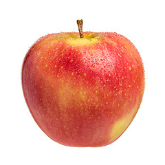 Image showing Single fresh wet apple on white