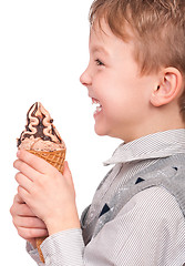 Image showing Little boy with ice cream cone