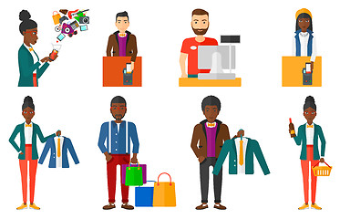 Image showing Vector set of shopping people characters.