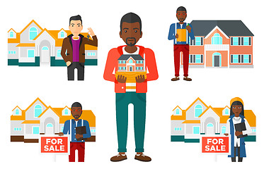 Image showing Vector set of real estate agents and house owners.