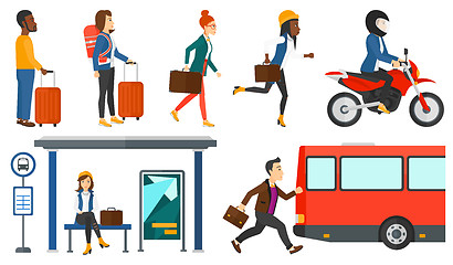 Image showing Transportation vector set with people traveling.