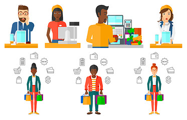 Image showing Vector set of shopping people characters.