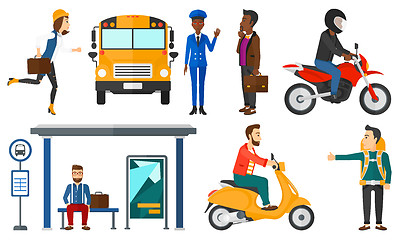 Image showing Transportation vector set with people traveling.