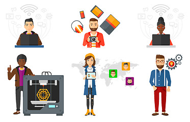 Image showing Vector set of people using modern technologies.